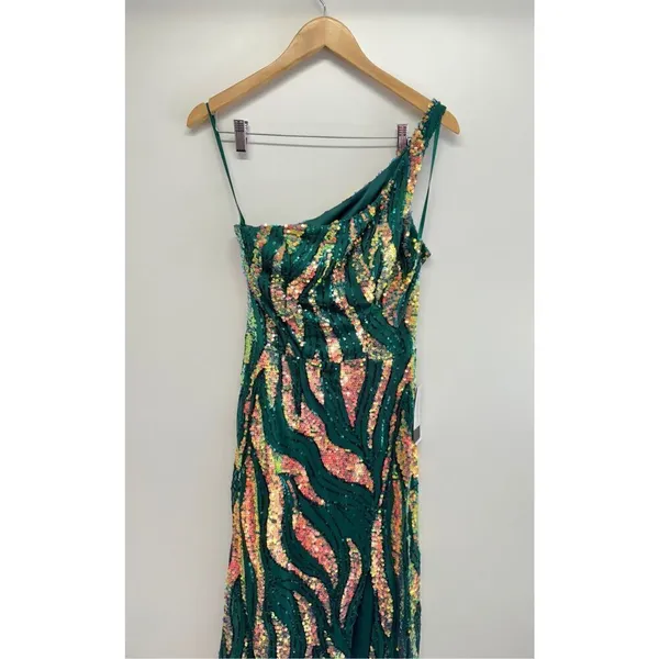 City‎ Studio Dress Juniors' Sequin One-Shoulder Slit Gown Size 11 Green Gold NWT - Image 6