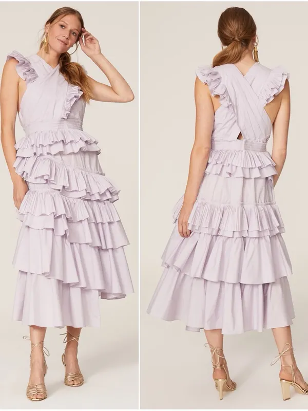 Ulla Johnson Aurore Ruffle Tiered Midi Dress Lavender Size 6 NWT - Image 2