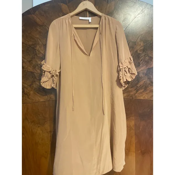 SEE by CHLOE Luxe Silk Mini Dress Dusty Nude 36 Small S LUXURY FEMININE Pockets - Image 3