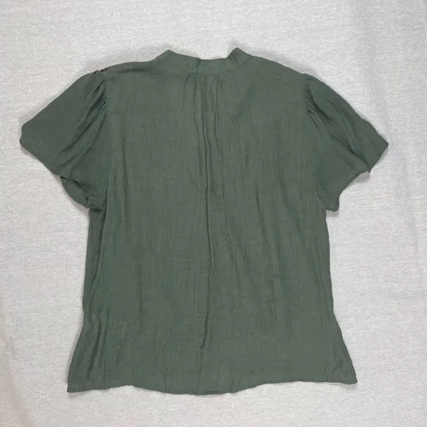 Nanette Lepore | Olive Green Lace Yoke Short Sleeve Top | Large - Image 2
