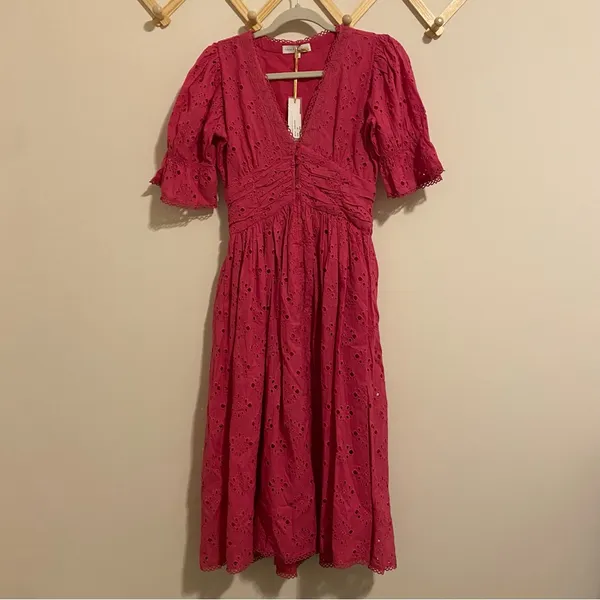 NWT House of Harlow 1960 Pink Eyelet Midi Dress size XS - Image 3