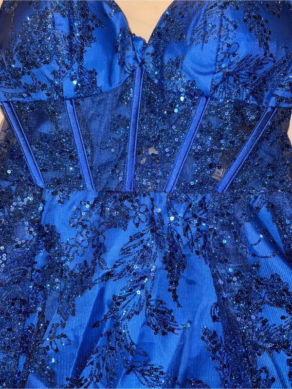 NWT Blondie Nites Womens Size 3 Royal Blue Sequin Corset Lace Up Party Dress - Image 8
