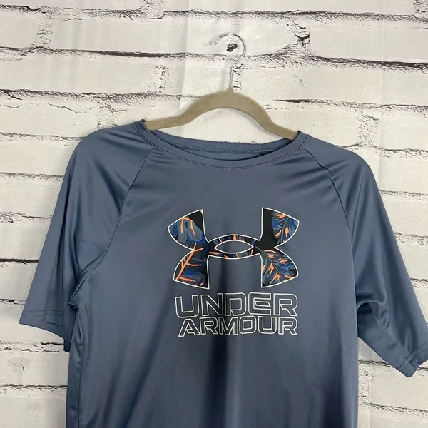 Under Armour Youth XL Navy Performance Logo Athletic Loose Fit Gym Training Tee - Image 5