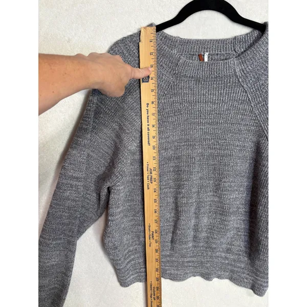 Free People Too Good Marled Grey Cotton Blend Raglan Sleeve Knit Sweater L - Image 7