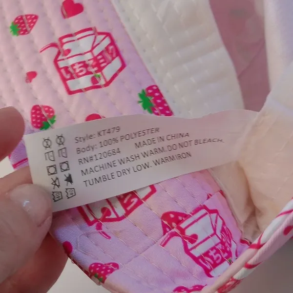 Pink Strawberry Milk Carton Heart Bucket Hat Kawaii Harajuku Pastel KT479 NWOT - Image 4