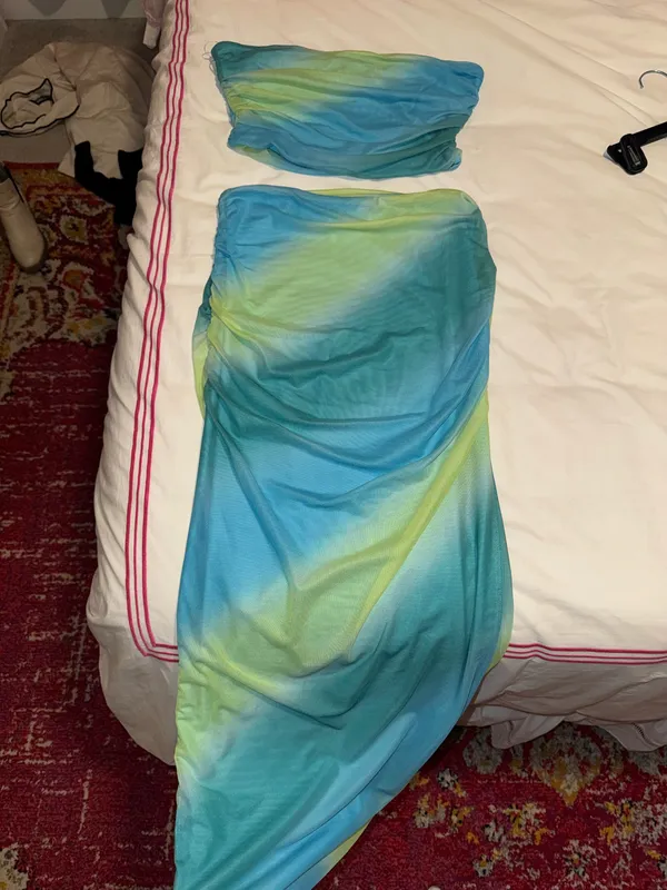 Princess Polly Blue and Green Stripped Maxi Skirt Set - Image 4