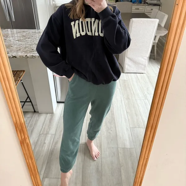 American Eagle Green Fleece Jogger Sweatpants Elastic Waist Lounge Women M - Image 2