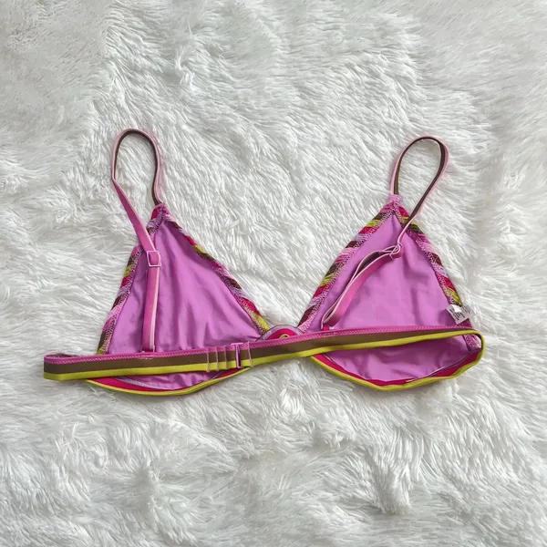 NEW Aerie Retro Striped Seersucker Triangle Bikini Top Pink Multi Textured XL - Image 8
