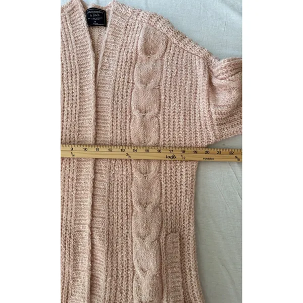 Abercrombie & Fitch Pink Cable Knit Open Front Cardigan Sweater Womens Medium - Image 7