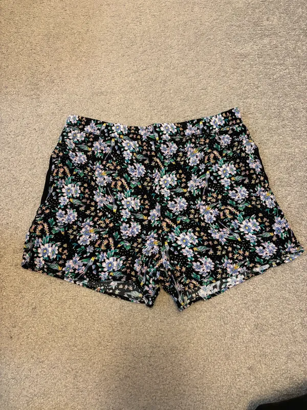 Ett:Twa by Anthropologie Black and Blue Floral High Waisted Shorts - Image 3