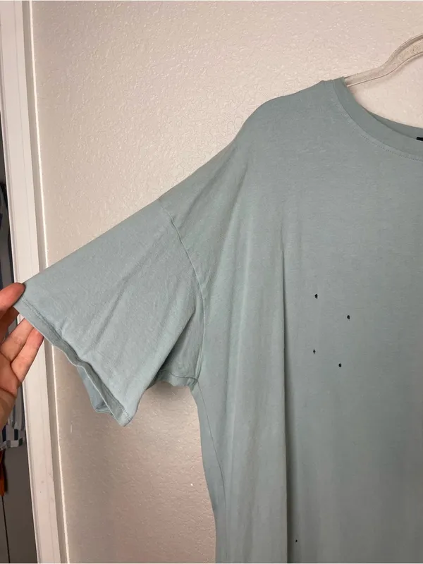 Vici Oversized Distressed Washed Cotton Crewneck Tee in Blue Sage Green Size M/L - Image 2