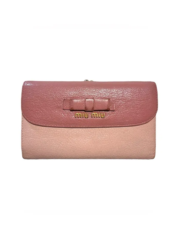 Miu Miu Madras Bicolore Trifold Frame Wallet Kiss Lock Pink WOC 5ME120 Box - Image 2