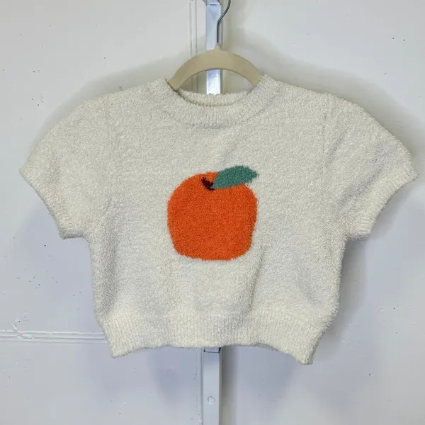 Cider Georgia Peach Cropped Fuzzy Tee Small Baby Tee Streetwear‎ Off White - Image 2