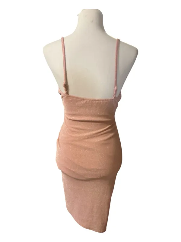 Inspired Hearts Metallic Blush Pink Ruched Drawstring Bodycon Mini Dress (Size M) - Image 3