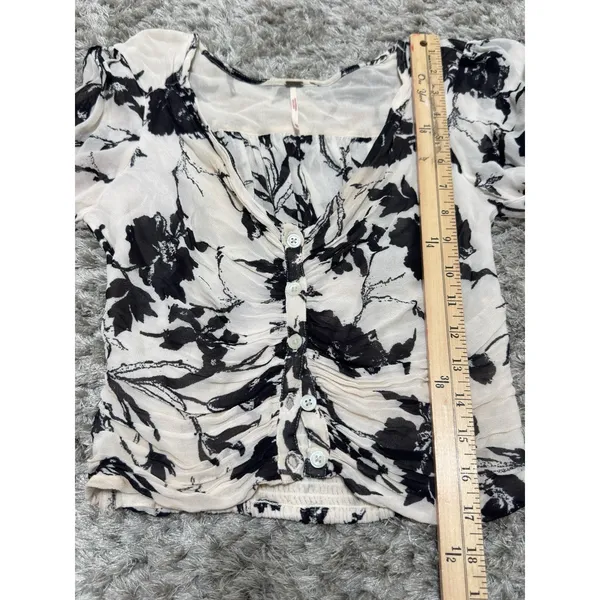 Free People Women’s Floral Ruched Crop Top Boho Cottagecore Fairycore Blouse XS - Image 13