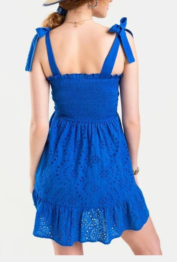 Francesca's Blue Smocked Eyelet Dress - Image 2