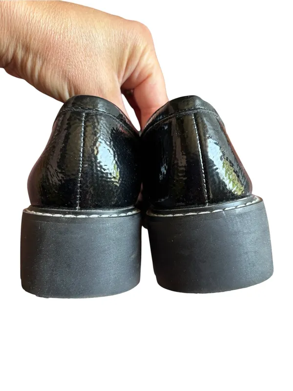 Franco Sarto Black Patent Leather Lug Sole Penny Loafers Size 6 Preppy Chic - Image 10