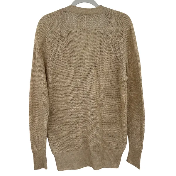 J.Crew Womens Tan Linen Cotton Knit V-Neck Button Cardigan Sweater Size M‎ - Image 2