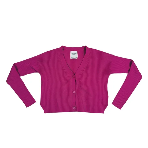 Abercrombie & Fitch Ribbed Cardigan Sweater Size XS Fuchsia Pink Preppy Y2K - Image 2