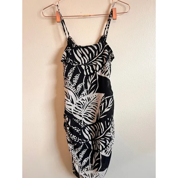 Future Collective Dress Women Small Black Tan Tropical Ruched Mini Alani‎ Noelle - Image 6
