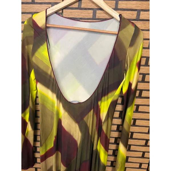 Zara Lime Green Abstract Long Sleeve Open Back‎ Maxi Dress Size Small - Image 6