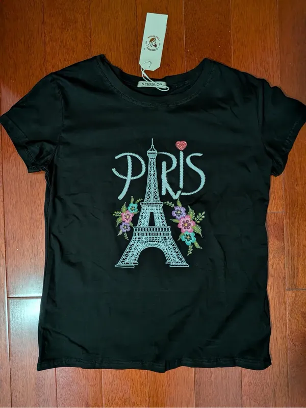 Women's Black 'Paris' Eiffel Tower Graphic Tee Size undefined - Image 3