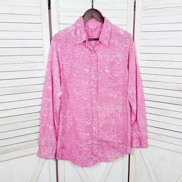 Vintage Pink Victorias Secret Graffiti Print Sleep Night Shirt Pink White Medium - Image 6