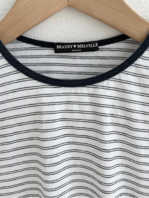 Brandy Melville Striped Baby Tee White Black One Size - Image 2