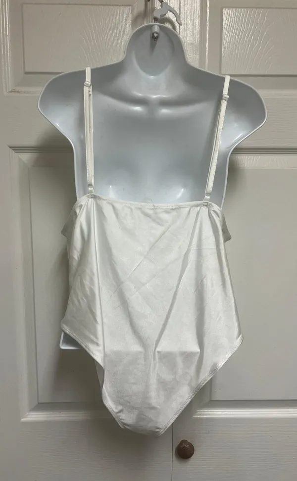 SheIn Sexy White Rhinestone Detail Ruched Bustier Cami Bodysuit - Image 7