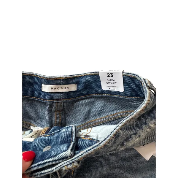 PacSun Womens High Rise Mom Shorts Blue Denim‎ Distressed Cuffed Size 23 NWT - Image 3