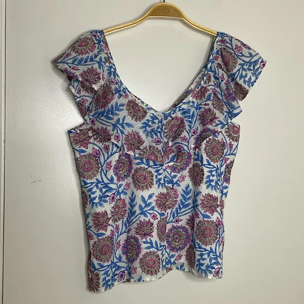 J. Crew Ruffle V-Neck Top Floral M - Image 3