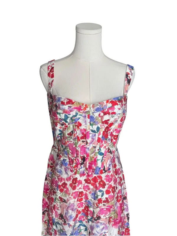 Bardot x Revolve - NWT Floral Corset Midi Dress Linen Blend Boned Bodice Sz L - Image 5