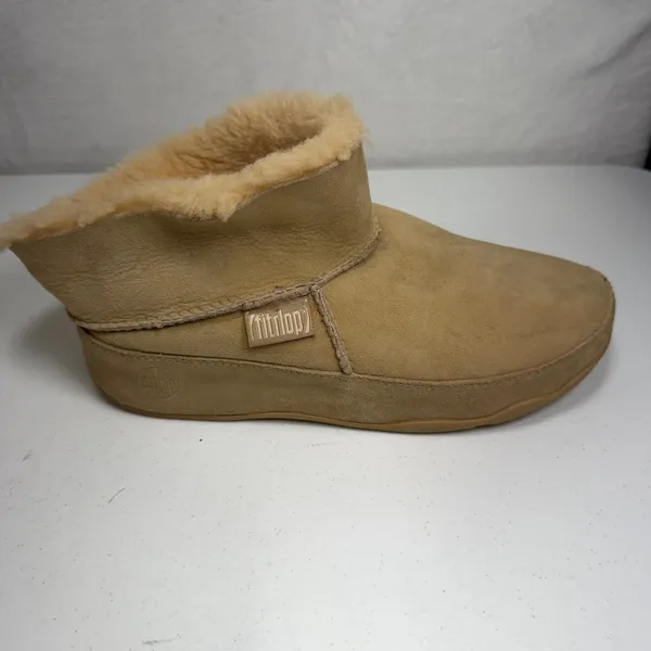 FitFlop Size 9 Mukluk Short Boots Tan Suede Shearling Lined 027-040 Ankle Boot - Image 7