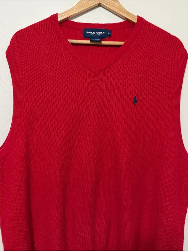 Ralph Lauren Polo Sweater Vest Size L/XL Women’s Large XL Red Knit Cotton - Image 3