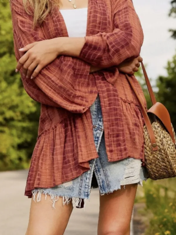 Free People FP One Sasha Kimono Gauze Belted Cardigan Boho Hippie Coral Purple - Image 6