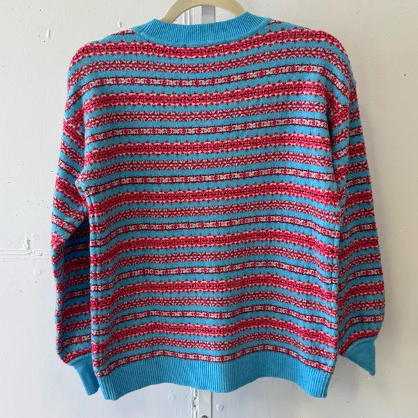 NWT Loft‎ Women’s Crewneck Vibrant Knit Sweater Blue Red XS - Image 3
