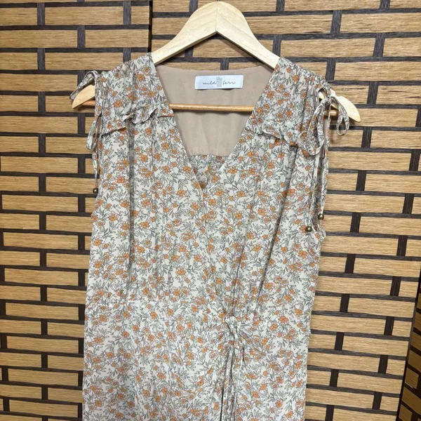 Wild Fern Pale Pink Floral Ruched Dress‎ Size Large - Image 3