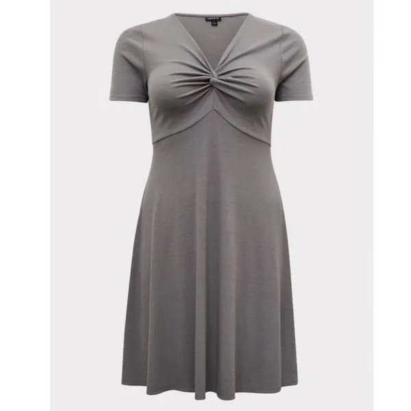 Torrid Gray Ribbed Short Sleeve V Neck Twist Flare Skater Dress 1X‎ - Image 4