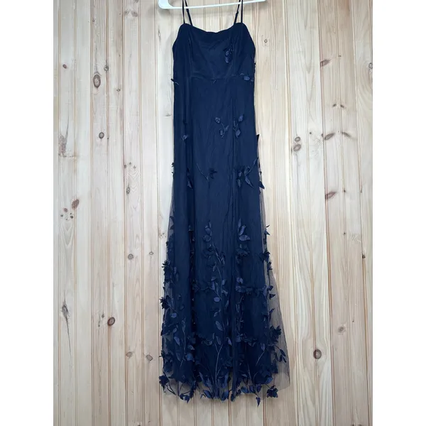 NWT Lulus Abundant Charm Navy Blue 3D Floral Applique Maxi Dress Cocktail Size S - Image 2