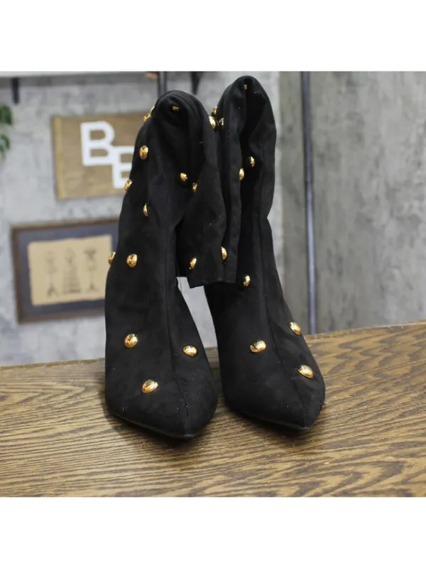A New Day Studded Faux Suede Mid-Calf Boots 94568942 Jet Black / Gold 7.5M - Image 4