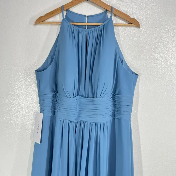 Azazie Bonnie Bridesmaid‎ Dress A16 Steel Blue Halter A-Line Floor-Length Maxi - Image 6
