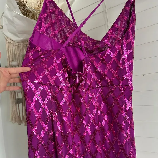 Maniju Fuchsia Pink Sequin Draped Cowl Neck Maxi Dress Size M - Image 5