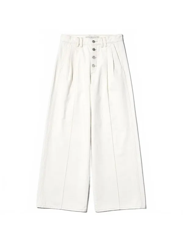 Uniqlo GU 100% Cotton Button Front Wide Leg Jeans by rokh NWT Off White Small - Image 5