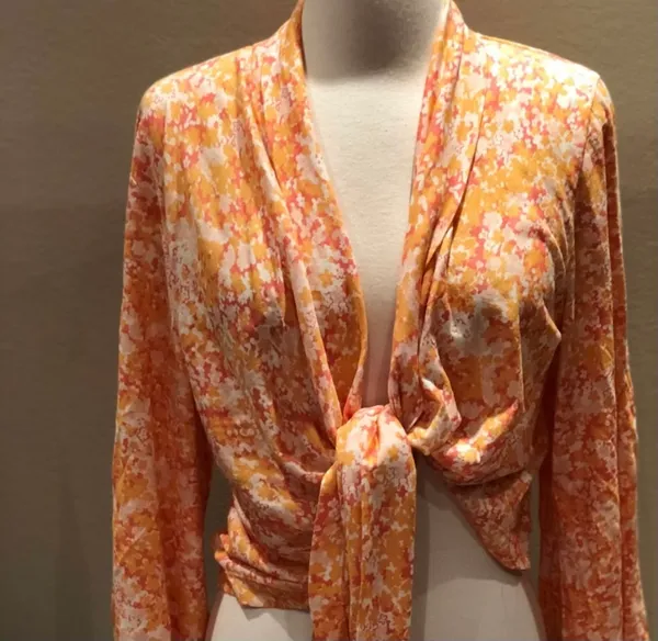 Alternative Apparel Alternative Apparel Peach-Orange Floral Open Front Kimono Wrap - Image 3