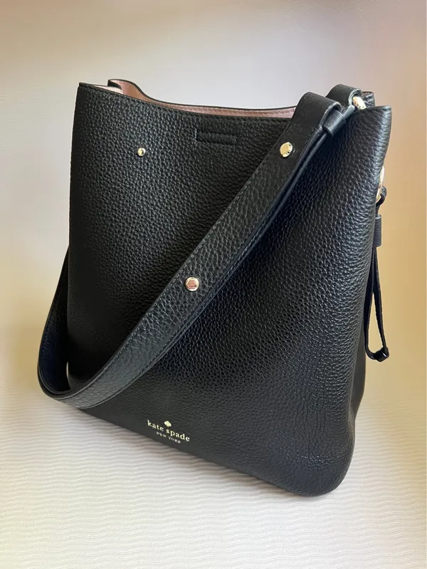 Kate Spade Marti Small Bucket Bag Black Pebbled Shoulder Crossbody NWOT - Image 2