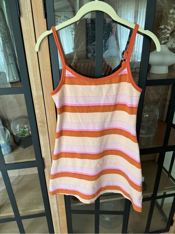 American Eagle knit cami mini dress orange pink striped print scoop a-line - Image 6