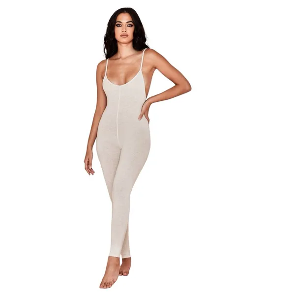 HOUSE OF CB Zahara Milk Marl Summer Lounge Beige Oatmeal Onesie Jumpsuit - Image 3