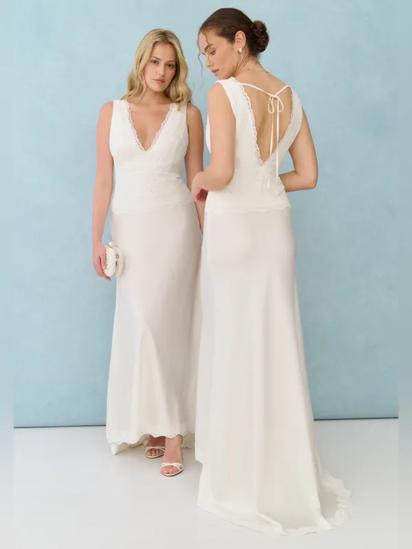 NWT Anna Dress Few Moda Little White Looks size 6 ivory lace maxi gown bride - Image 7
