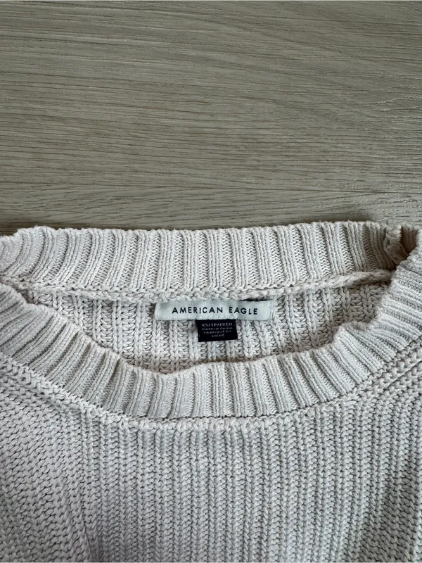 American Eagle cream chunky rib-knit oversized crewneck sweater size XS - Image 3
