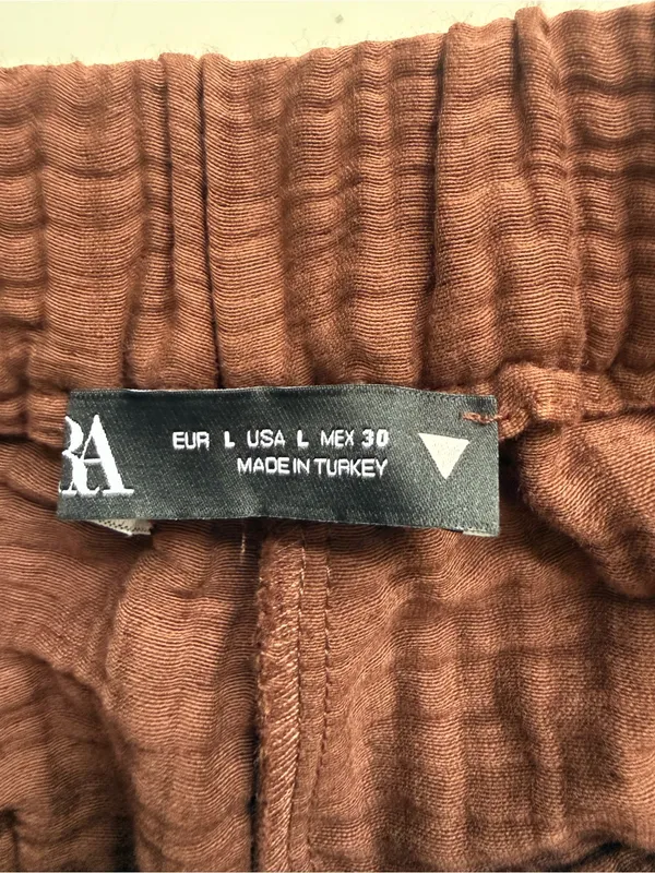 Zara Gauze Textured Brown Slouchy Pants Size Large - Image 4